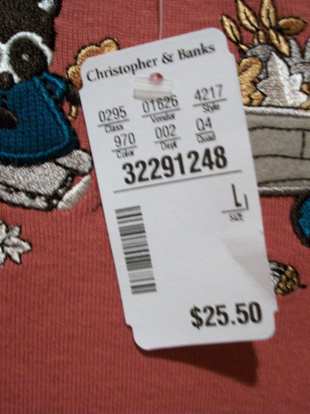Christopher & Banks NWT Vintage Fall Raccoon with Leaves All Cotton Tee Sz L - Picture 5 of 6